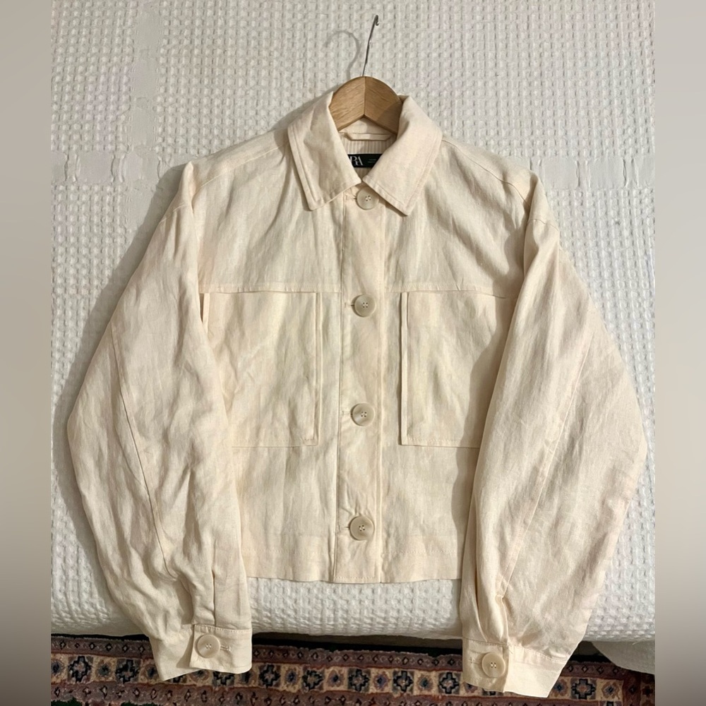 Zara Cropped Linen Blazer Size XS